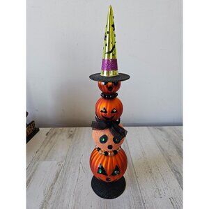 vintage glass pumpkin totem stack pole Halloween decor glitter unique witch